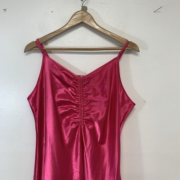 A New Day Satin Hot Pink Slip Dress Midi Sleeveless XXL 2XL Ruched Front Spring - Picture 2 of 7